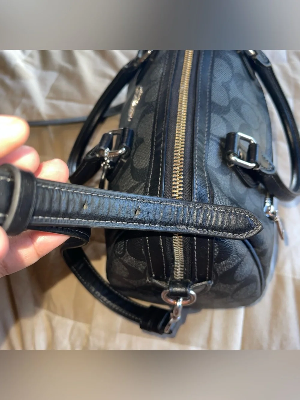 Coach Outlet Rowan Satchel Bag Black/Gray Signature Canvas